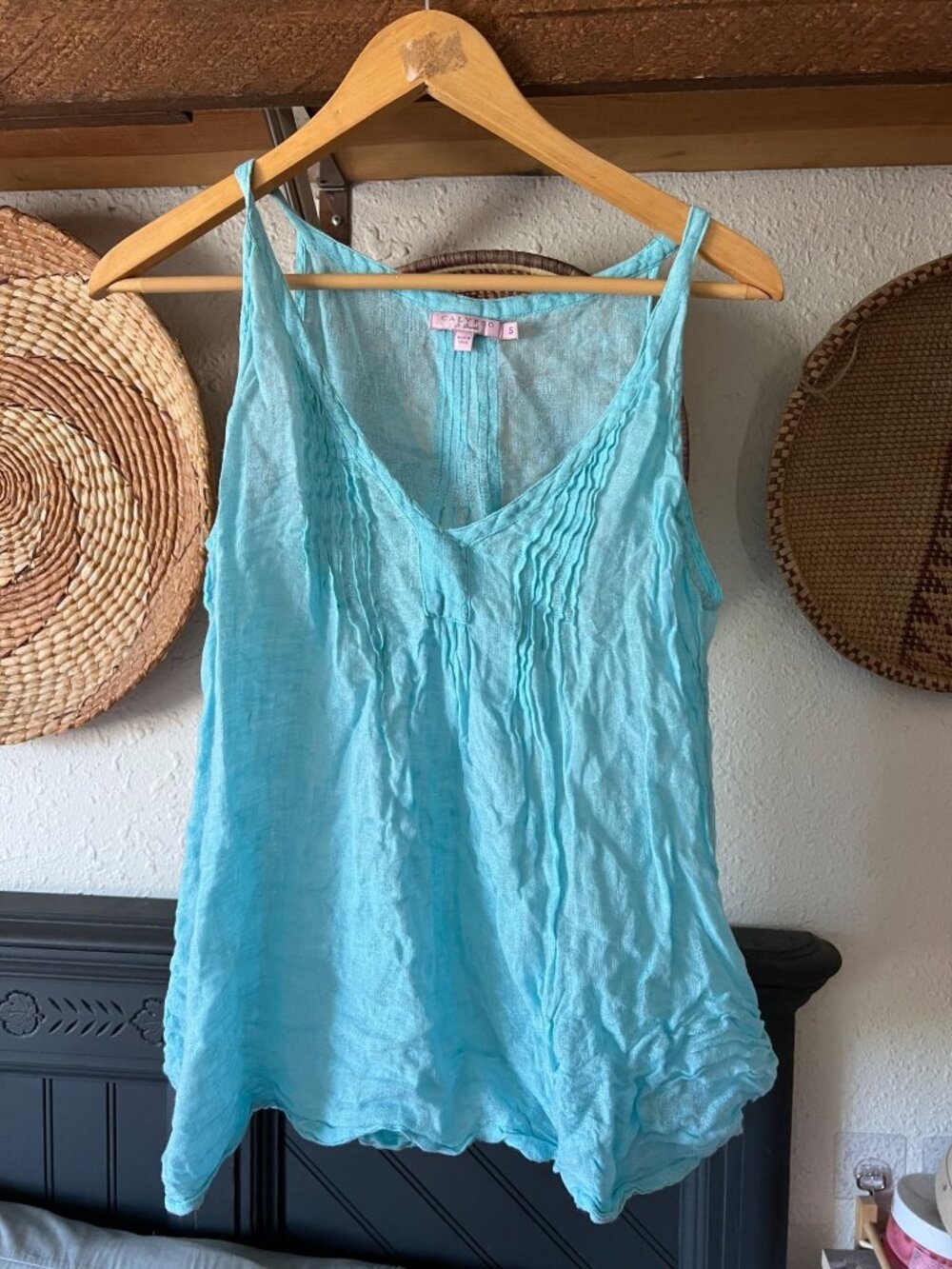 Calypso St. Barth Blue Linen Otisse sleeveless top, small